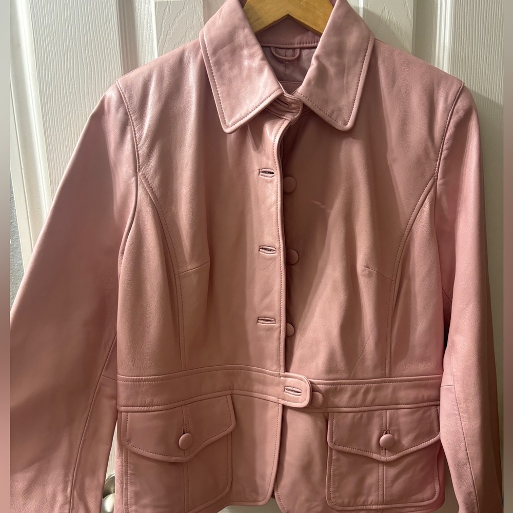 Women's Leather Jacket Size M Ideology Pink Jacket Button Pocket Detail